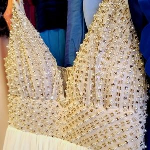 Dresses Nwot Ivory Nude Chiffon Dress With Beaded Boho Bodice Beach Wedding Gown Poshmark